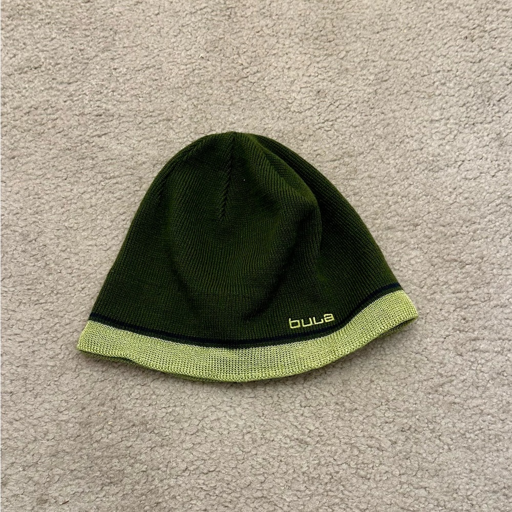 Bula Green Knit Beanie Hat Fleece Lined Winter Ski Cap Made in Canada